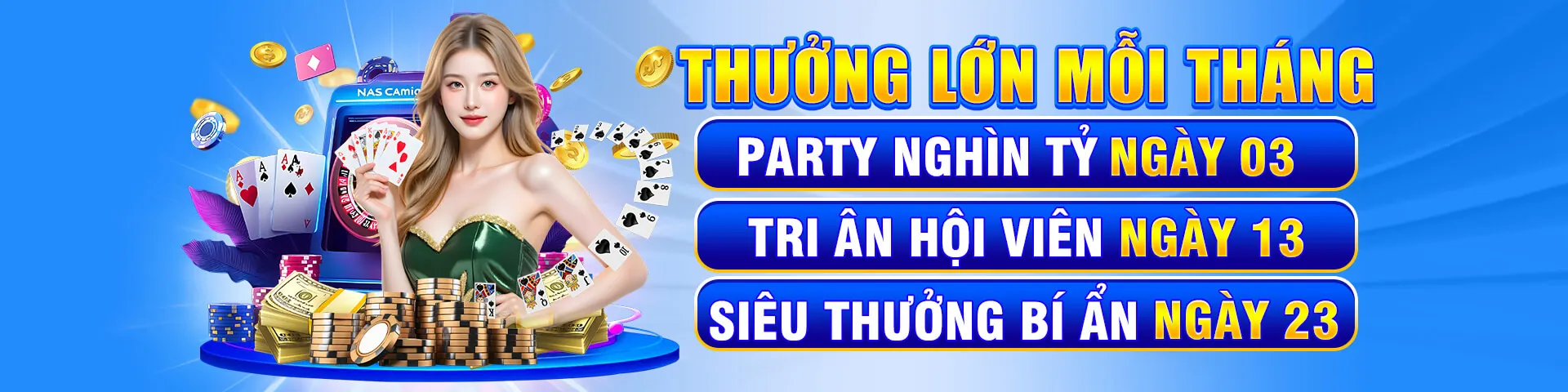 Hình ảnh chính vn23 nổ hũ, trò chơi slot với giải độc đắc và màu sắc xanh vàng rực rỡ